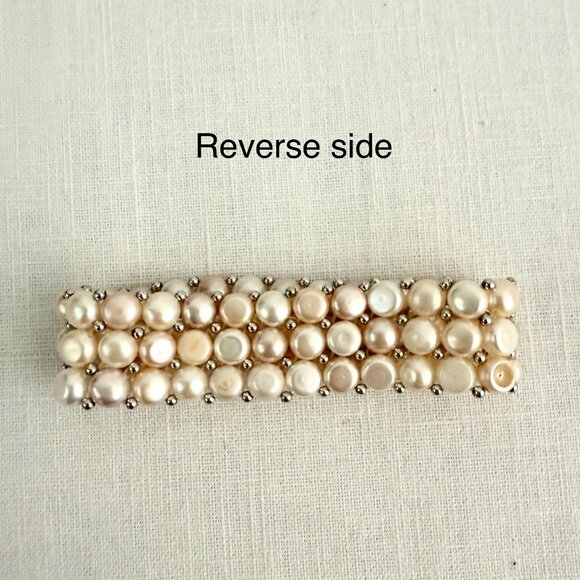 Expandable Cultured Pearl Bracelet 6 inches Multi Tonal Pearls Silver Tone Beads - Picture 7 of 7
